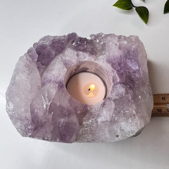 3 lb Amethyst and Sage Bundle | Healing Calming Candle Crystal Tea Light Holder - Picture 5 of 13